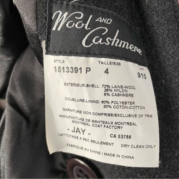 [4] Vintage Dark Grey Wool & Cashmere Pea Coat with Brown Buttons - Picture 10 of 12